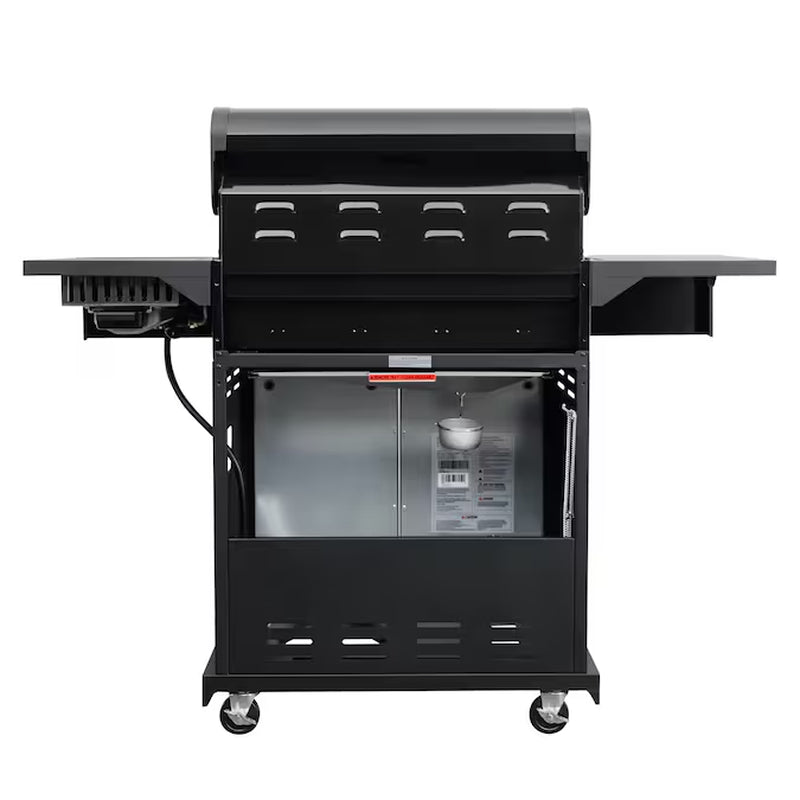 Black with Chrome Accents 4-Burner Liquid Propane Gas Grill with 1 Side Burner