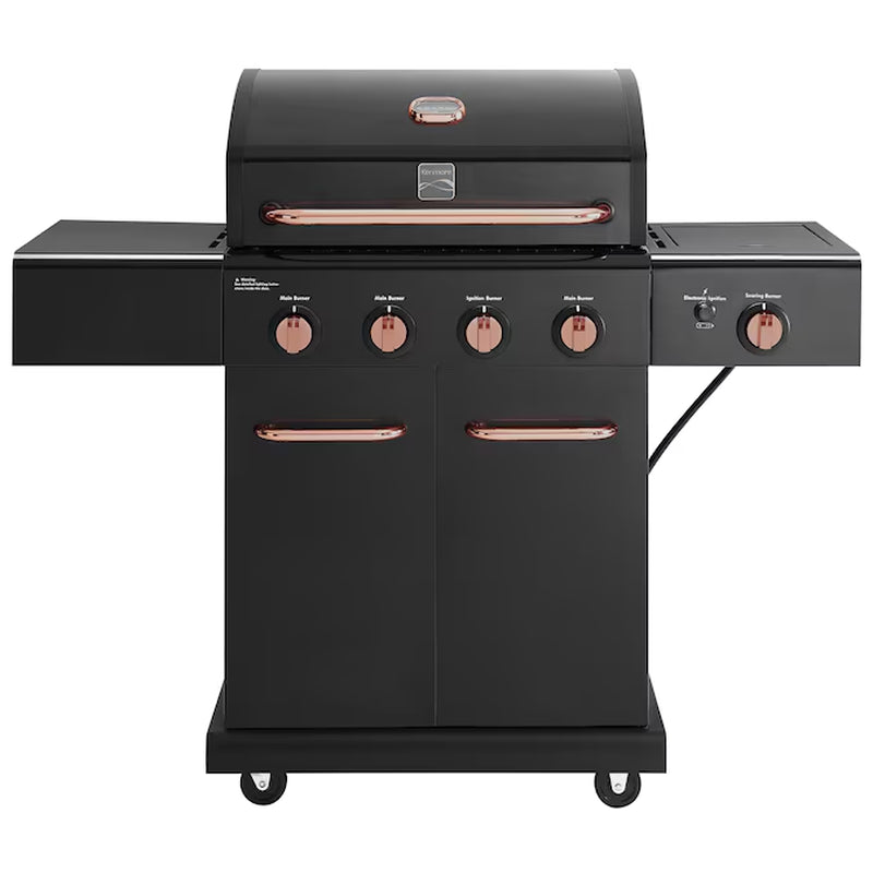 Black with Chrome Accents 4-Burner Liquid Propane Gas Grill with 1 Side Burner