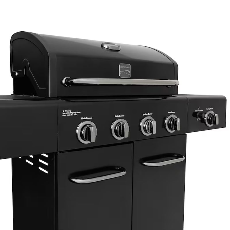 Black with Chrome Accents 4-Burner Liquid Propane Gas Grill with 1 Side Burner